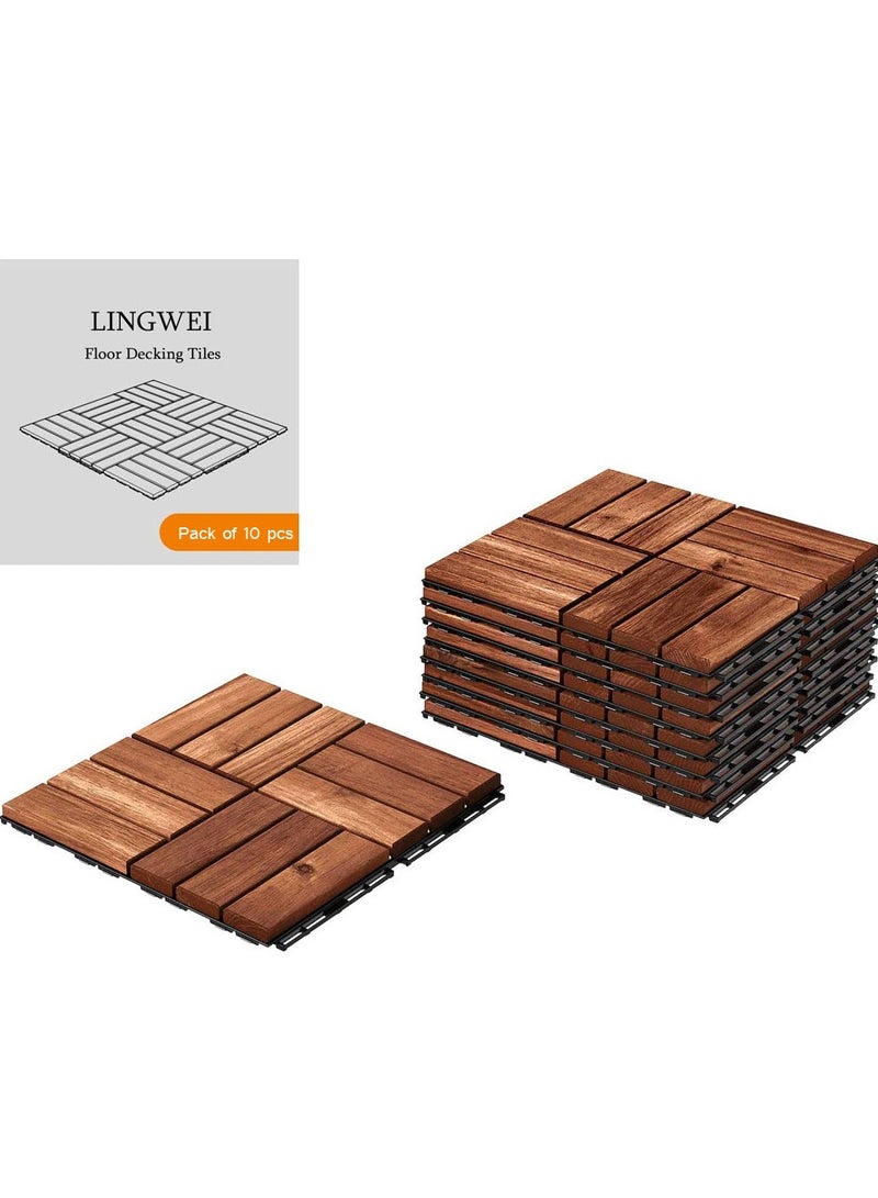 10 Pcs Wooden Deck Tiles Waterproof Wood Click Deck Board Raised Flooring Squares Hardwood Click Floor Decking Tile Waterproof Balcony Flooring Wooden Parquet Flooring