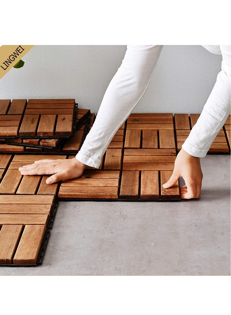 10 Pcs Wooden Deck Tiles Waterproof Wood Click Deck Board Raised Flooring Squares Hardwood Click Floor Decking Tile Waterproof Balcony Flooring Wooden Parquet Flooring