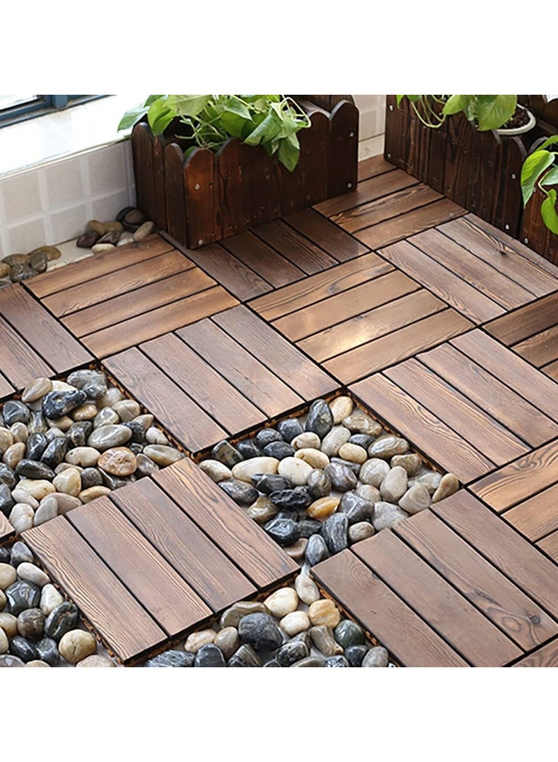 Set of 10pcs Wooden Decking Floor Tiles Hard Wood Floaring Deck Wooden Floor Tiles Decorative Interlocking Tiles Wooden Garden Tiles Flooring Deck For Indoor Outdoor