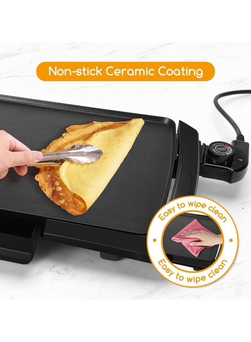 Electric Griddle With Flat Non-Stick Cooking Surface Adjustable Thermostat Essential Indoor Grill For Instant Breakfast Pancakes Burgers Eggs