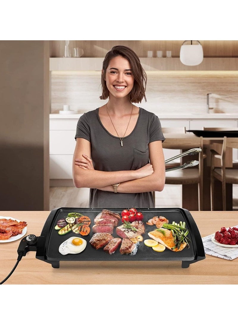 Electric Griddle With Flat Non-Stick Cooking Surface Adjustable Thermostat Essential Indoor Grill For Instant Breakfast Pancakes Burgers Eggs