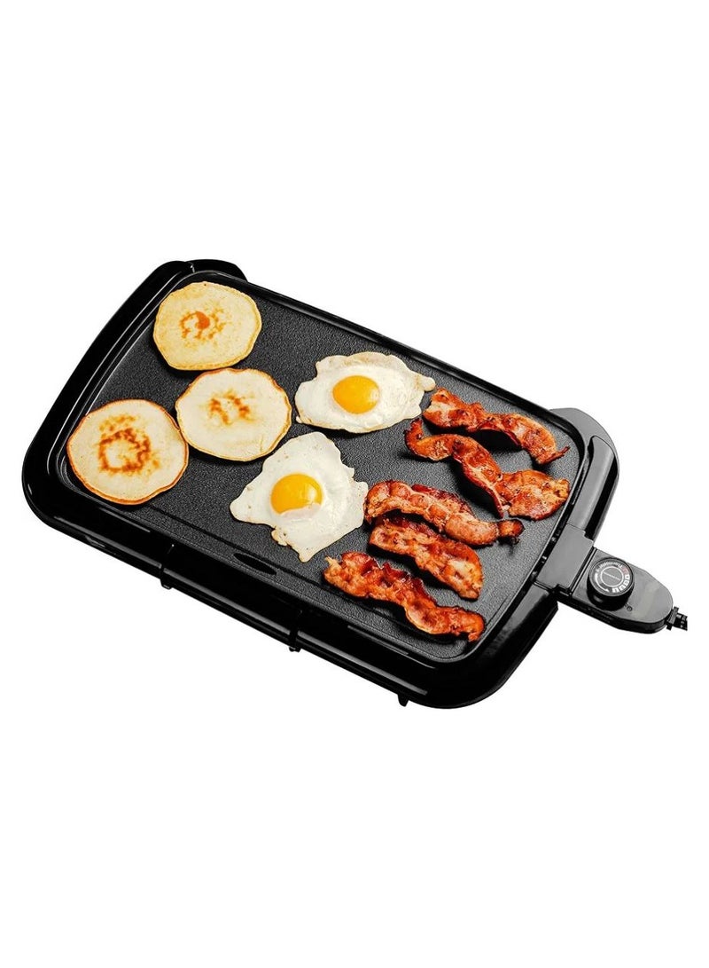 Electric Griddle With Flat Non-Stick Cooking Surface Adjustable Thermostat Essential Indoor Grill For Instant Breakfast Pancakes Burgers Eggs