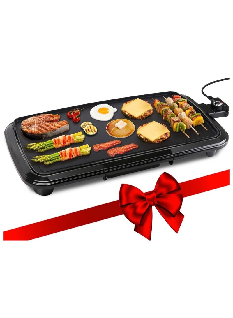 Electric Griddle With Flat Non-Stick Cooking Surface Adjustable Thermostat Essential Indoor Grill For Instant Breakfast Pancakes Burgers Eggs