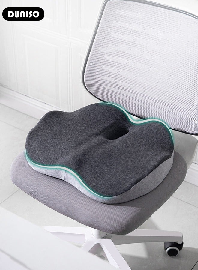 Memory Foam Seat Cushion for Long Sitting, Chair Cushion for Sciatica and Lower Back Pain Relief, Comfortable Coccyx Cushion for Home Office Chair Pad, Car Seat, Wheelchair