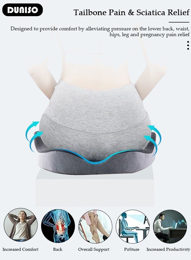 Memory Foam Seat Cushion for Long Sitting, Chair Cushion for Sciatica and Lower Back Pain Relief, Comfortable Coccyx Cushion for Home Office Chair Pad, Car Seat, Wheelchair