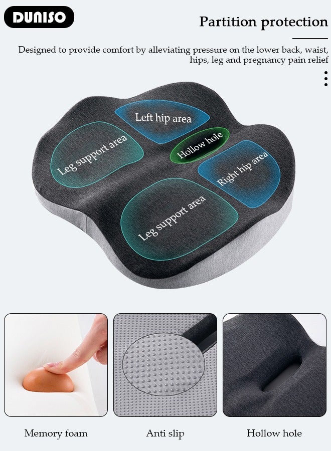 Memory Foam Seat Cushion for Long Sitting, Chair Cushion for Sciatica and Lower Back Pain Relief, Comfortable Coccyx Cushion for Home Office Chair Pad, Car Seat, Wheelchair