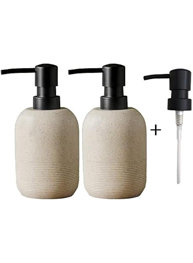 2pcs/Set Beige Hand Soap Dispenser Sets,Resin Liquid Soap Dispenser for Bathroom Countertop,Dish Wash Soap Dispenser for Kitchen-10.6oz.