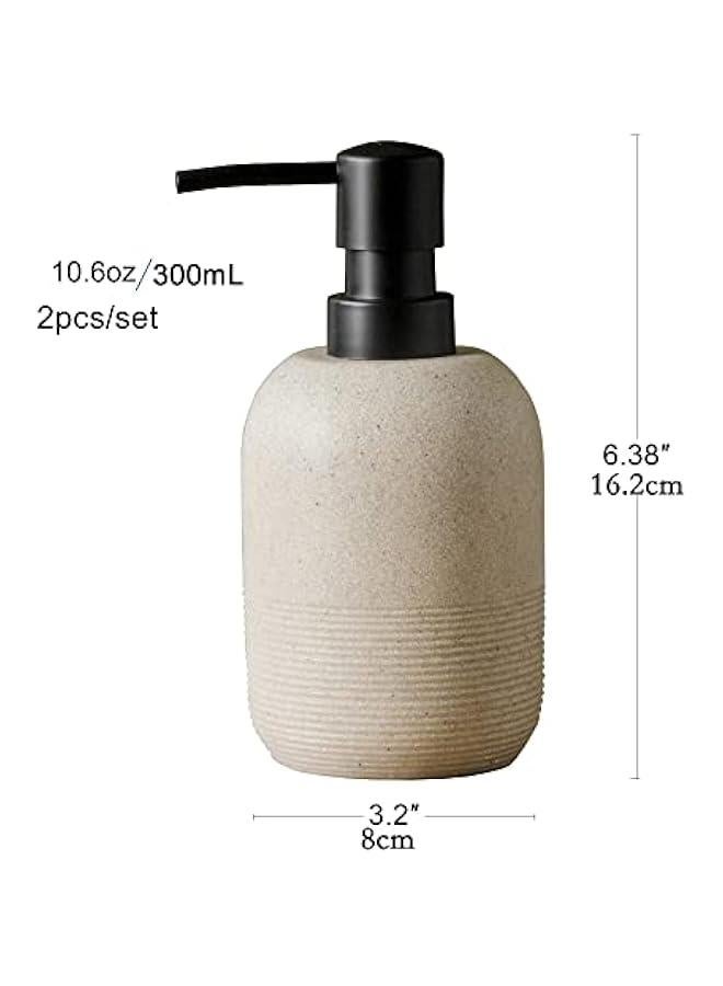 2pcs/Set Beige Hand Soap Dispenser Sets,Resin Liquid Soap Dispenser for Bathroom Countertop,Dish Wash Soap Dispenser for Kitchen-10.6oz.