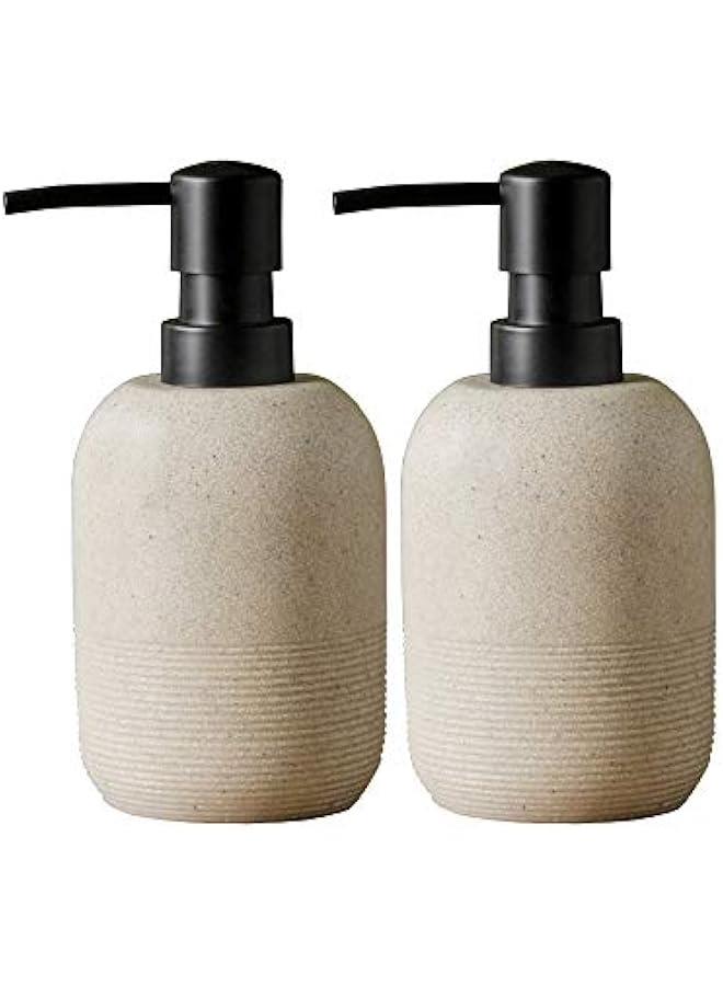 2pcs/Set Beige Hand Soap Dispenser Sets,Resin Liquid Soap Dispenser for Bathroom Countertop,Dish Wash Soap Dispenser for Kitchen-10.6oz.