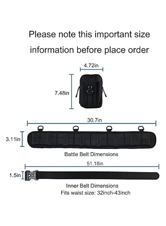 Tactical Battle Belt,MOLLE Belt,Tactical Belt Bag,Multifunctional Tactical Belt,Suitable for Rock Climbing,Hunting,Military,Shooting,Hiking(Army Green)