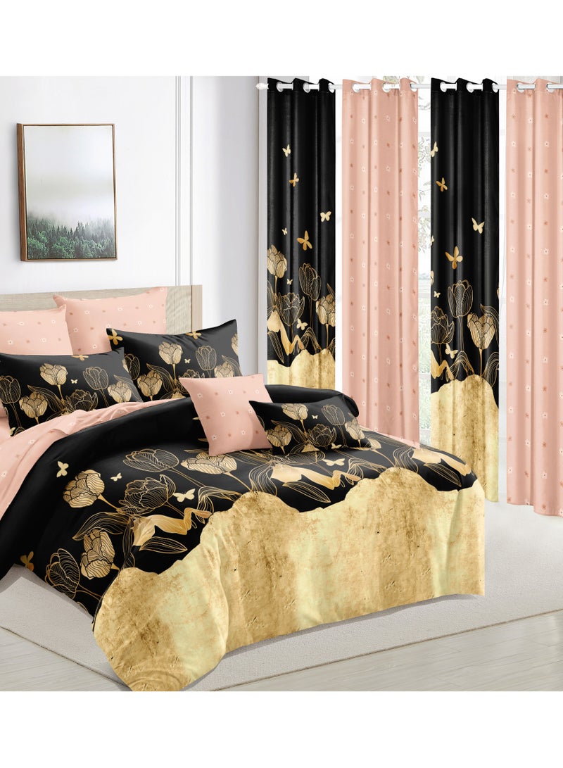 6-Piece King Size Duvet Cover  With 4 Pieces Curtains Cotton Multicolour