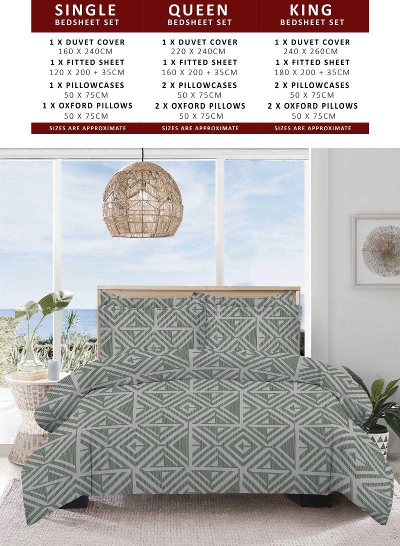 Poly Cotton Bedsheet Set - 6 Piece Bedding Set with 1-Duvet Cover, 1-Fitted Sheet, 2-Pillowcases, and 2-Oxford Pillowcases