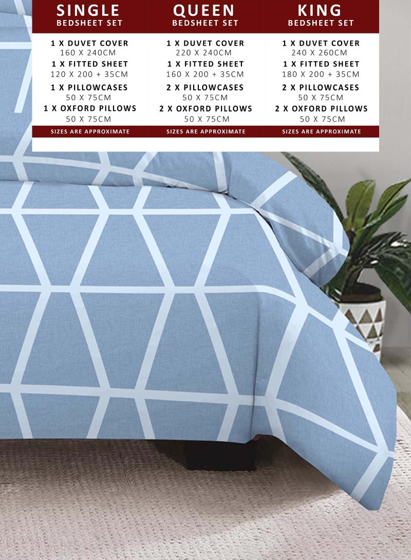 Poly Cotton Bedsheet Set - 6 Piece Bedding Set with 1-Duvet Cover, 1-Fitted Sheet, 2-Pillowcases, and 2-Oxford Pillowcases