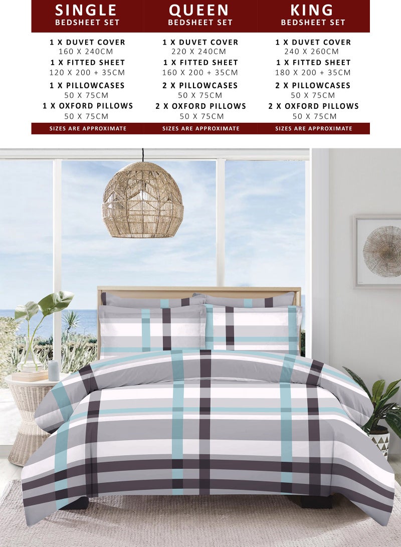 Poly Cotton Bedsheet Set - 6 Piece Bedding Set with 1-Duvet Cover, 1-Fitted Sheet, 2-Pillowcases, and 2-Oxford Pillowcases