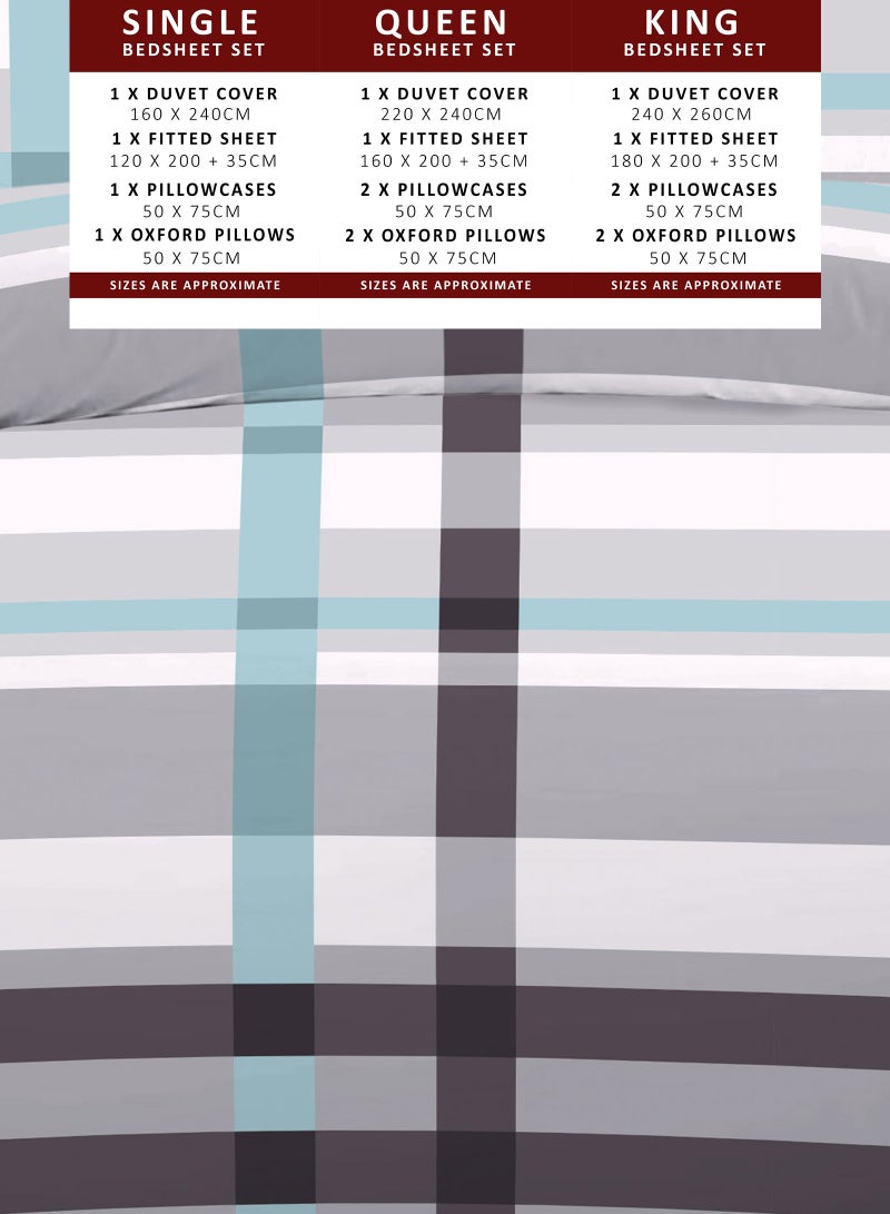 Poly Cotton Bedsheet Set - 6 Piece Bedding Set with 1-Duvet Cover, 1-Fitted Sheet, 2-Pillowcases, and 2-Oxford Pillowcases