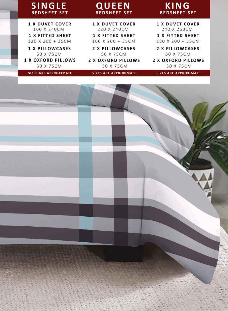 Poly Cotton Bedsheet Set - 6 Piece Bedding Set with 1-Duvet Cover, 1-Fitted Sheet, 2-Pillowcases, and 2-Oxford Pillowcases