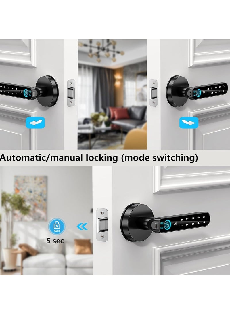 Smart Fingerprint Door Lock - Biometric Door Knob with Passcode Keypad | Keyless Entry Door Handle | App-Controlled | Ideal for Home, Hotel, Office, Apartment