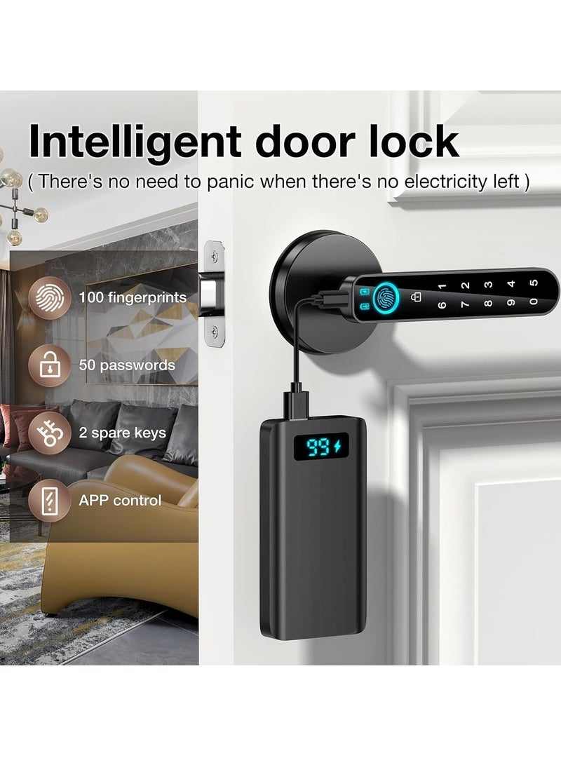 Smart Fingerprint Door Lock - Biometric Door Knob with Passcode Keypad | Keyless Entry Door Handle | App-Controlled | Ideal for Home, Hotel, Office, Apartment