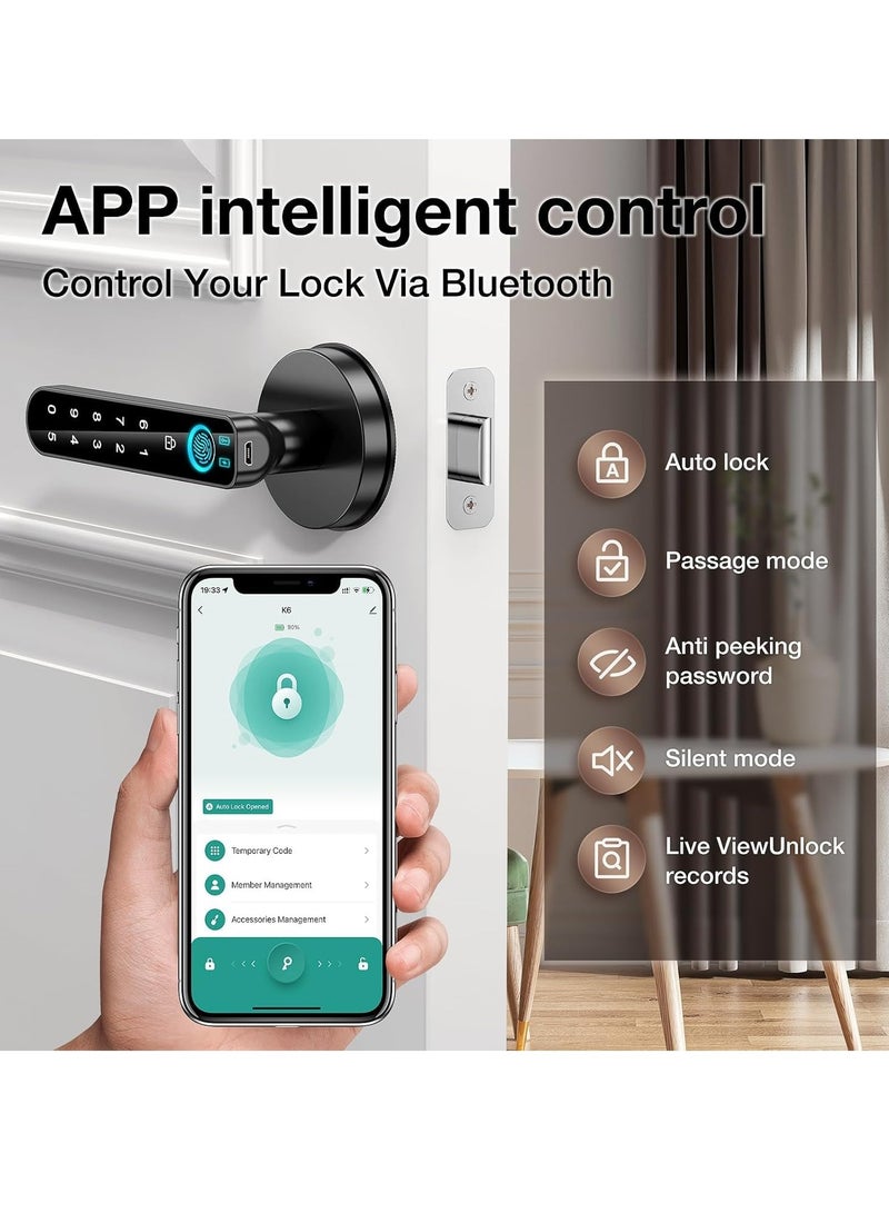 Smart Fingerprint Door Lock - Biometric Door Knob with Passcode Keypad | Keyless Entry Door Handle | App-Controlled | Ideal for Home, Hotel, Office, Apartment