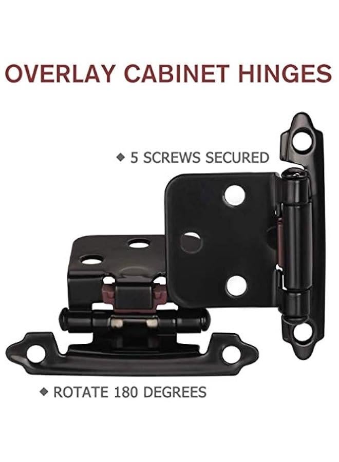 12 PCS Black Cabinet Door Hinges, 1/2 Overlay Kitchen Self Closing Hinges Hardware Replacement(6 Pairs)