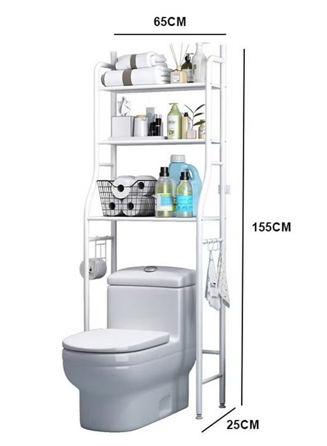 3-Shelf Bathroom Over The Toilet Rack，The Toilet Bathroom Space Saver White 65*25*155cm