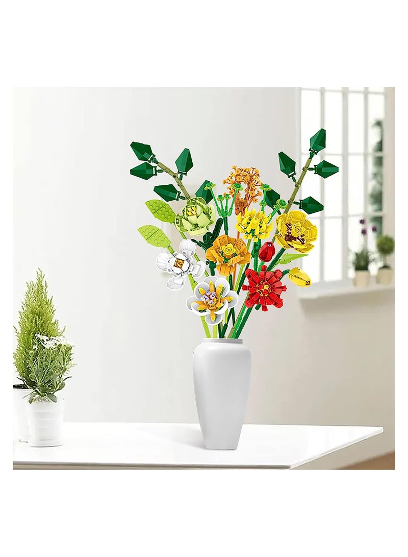 Flower Bouquet Building Kit, Artificial Flower Building Blocks Decorative Creative Home Accessories, Botanical Collection Set for Adults, Not Compatible With LEGO (827 PCS)