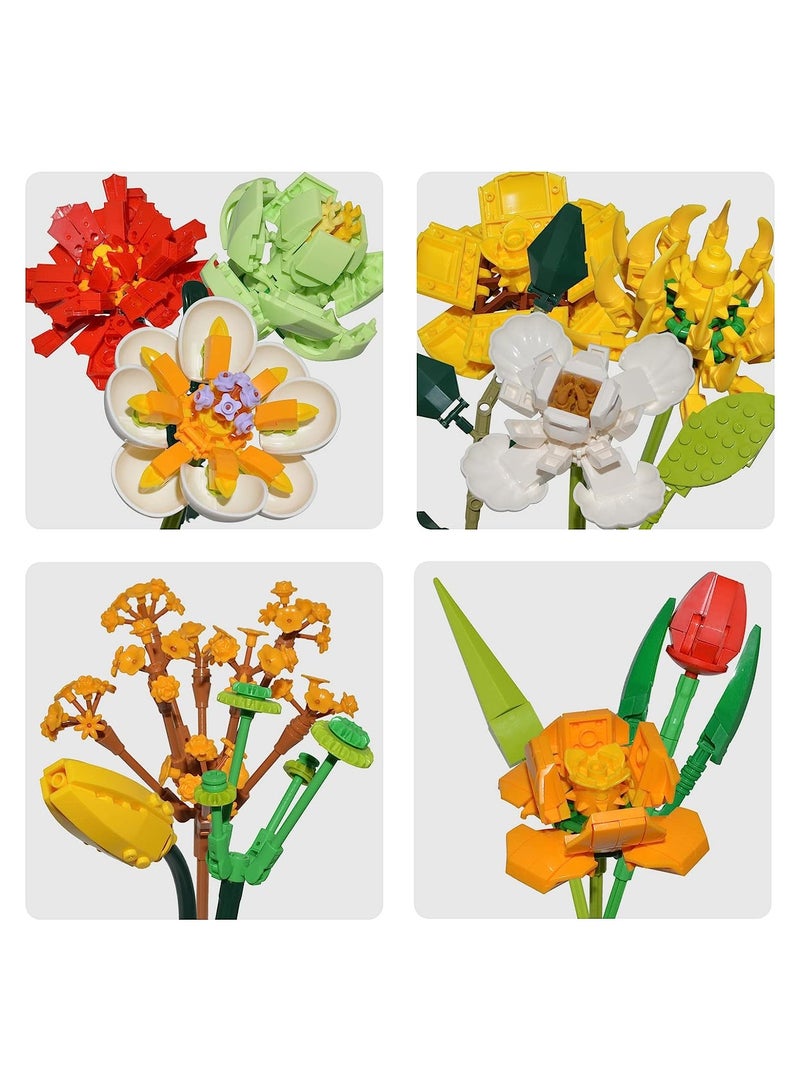 Flower Bouquet Building Kit, Artificial Flower Building Blocks Decorative Creative Home Accessories, Botanical Collection Set for Adults, Not Compatible With LEGO (827 PCS)