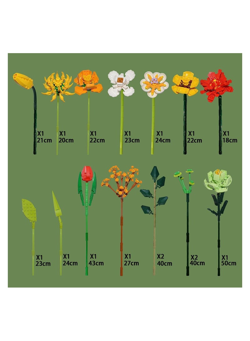 Flower Bouquet Building Kit, Artificial Flower Building Blocks Decorative Creative Home Accessories, Botanical Collection Set for Adults, Not Compatible With LEGO (827 PCS)