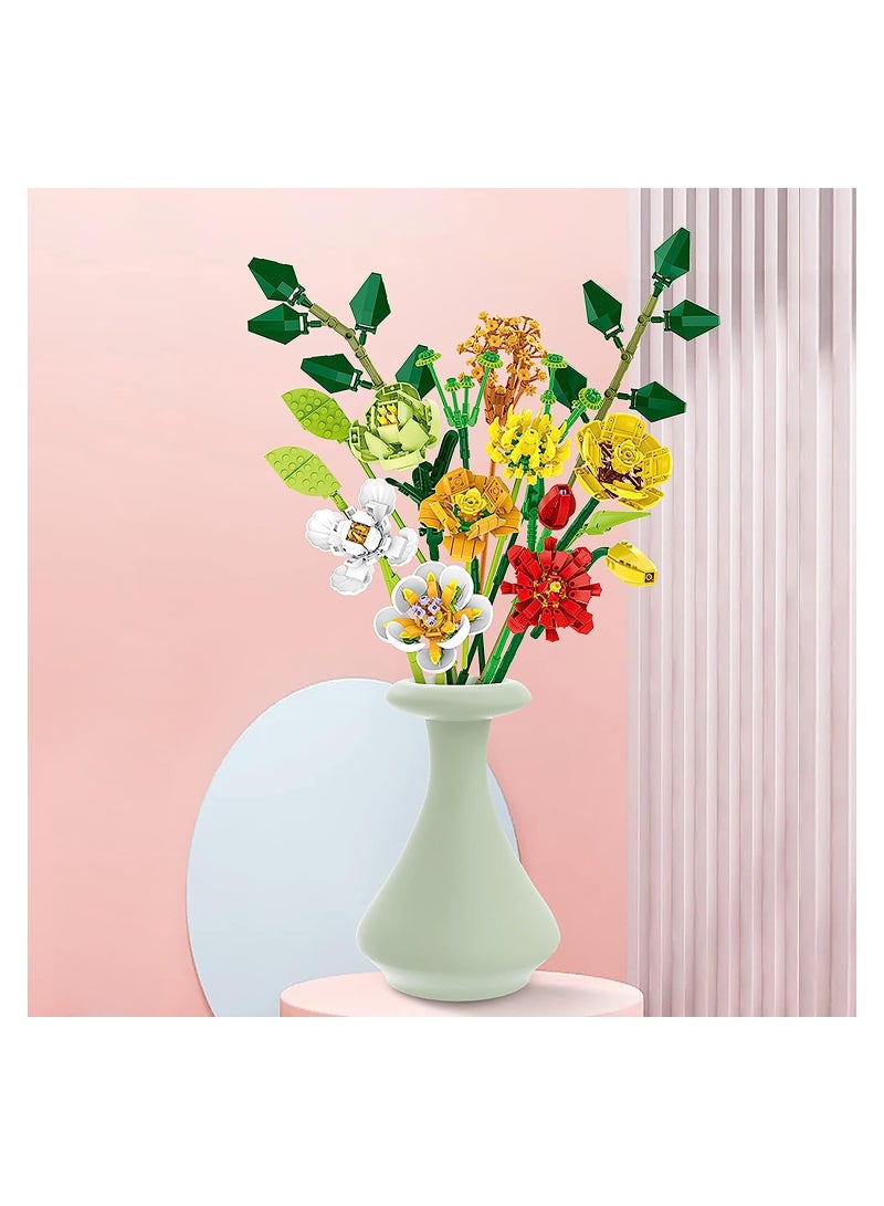 Flower Bouquet Building Kit, Artificial Flower Building Blocks Decorative Creative Home Accessories, Botanical Collection Set for Adults, Not Compatible With LEGO (827 PCS)