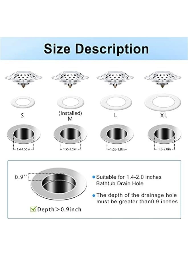 Universal Bathtub Stopper, for 1.4-2.0 Inch Basin Pop up Drain Cover Bathroom Sink Strainer, 2 in 1 Double Anti-Clogging Bath Tub Drain Plug with Hair Catcher