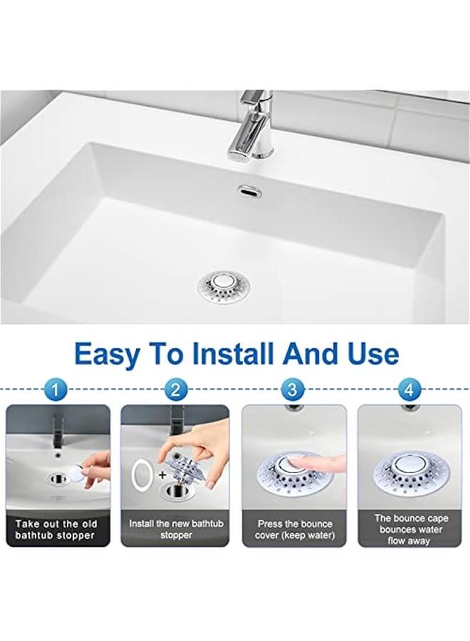 Universal Bathtub Stopper, for 1.4-2.0 Inch Basin Pop up Drain Cover Bathroom Sink Strainer, 2 in 1 Double Anti-Clogging Bath Tub Drain Plug with Hair Catcher
