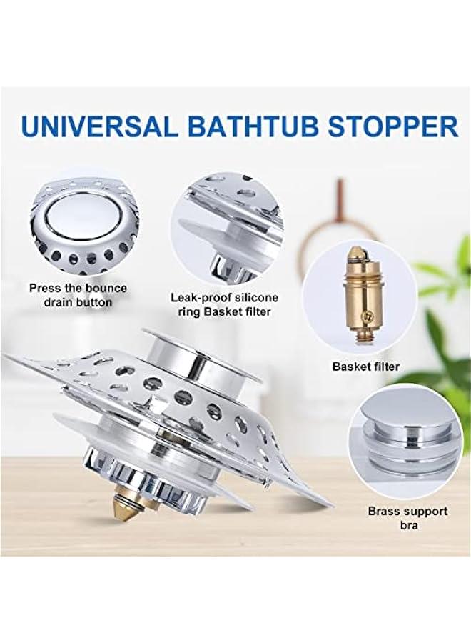 Universal Bathtub Stopper, for 1.4-2.0 Inch Basin Pop up Drain Cover Bathroom Sink Strainer, 2 in 1 Double Anti-Clogging Bath Tub Drain Plug with Hair Catcher