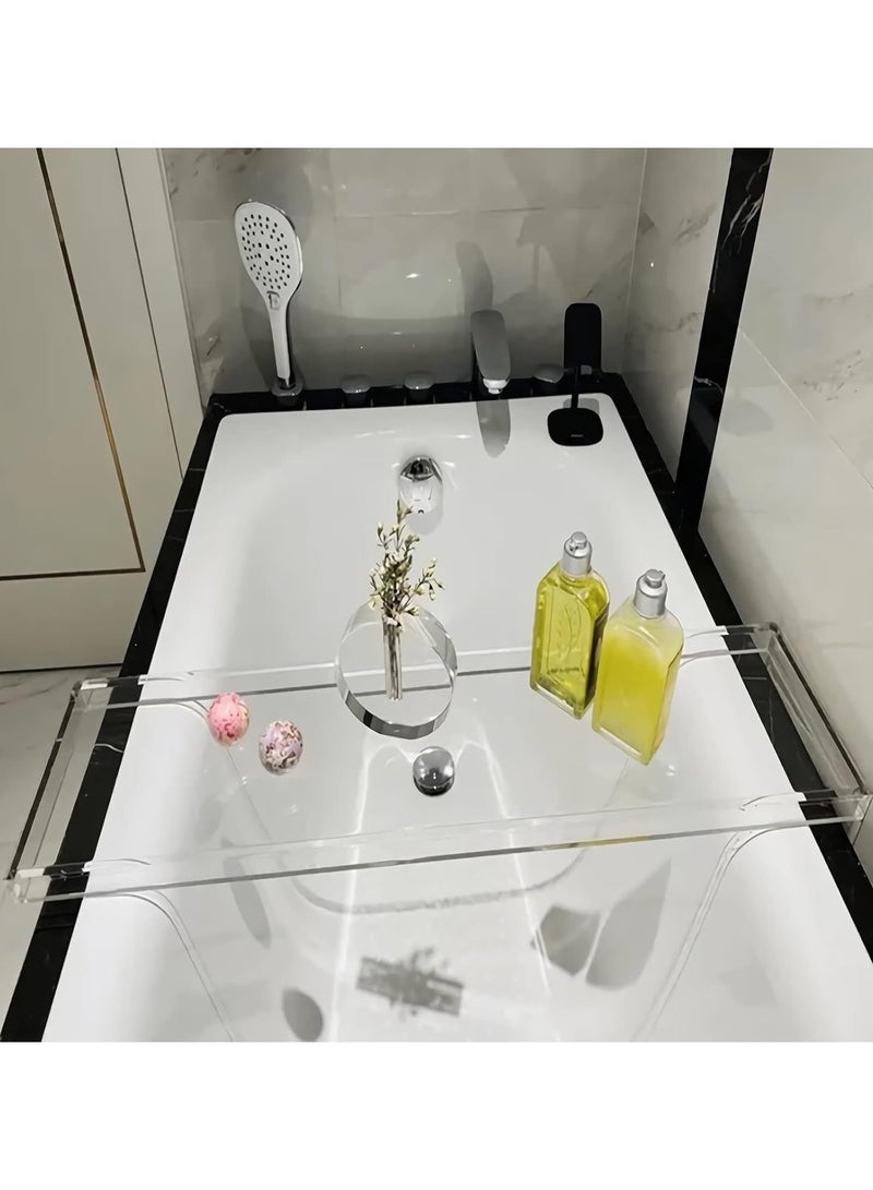 Bathtub Tray Clear Acrylic Bath Tub Tray Table, Bathtub Against Wall Anti-Slip Bathtub Caddy Tray, for Uxury Home Bathrooms Bathtub Caddy Bath Tub Table Caddy 29.9 * 7.87 * 1.18in