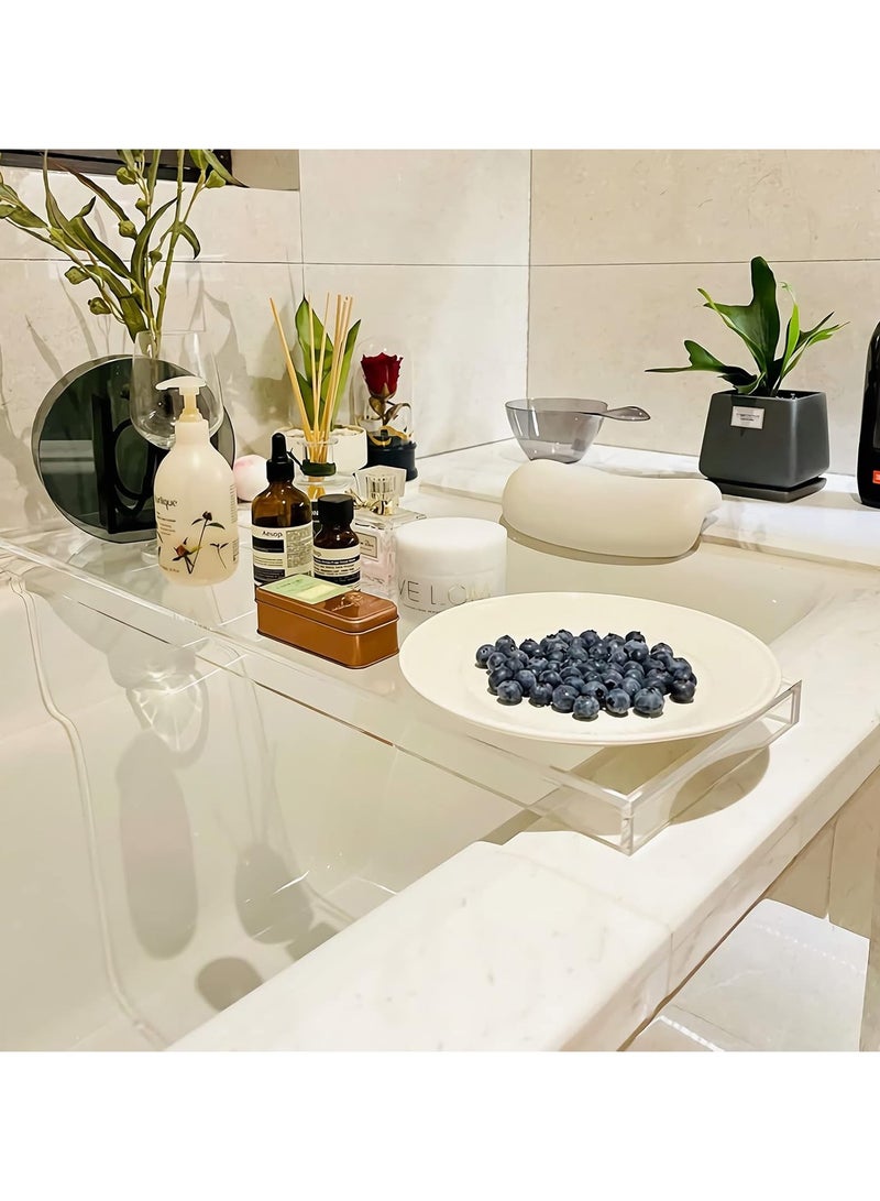 Bathtub Tray Clear Acrylic Bath Tub Tray Table, Bathtub Against Wall Anti-Slip Bathtub Caddy Tray, for Luxury Home Bathrooms Bathtub Caddy Bath Tub Table Caddy 32.3 * 7.87 * 1.18in