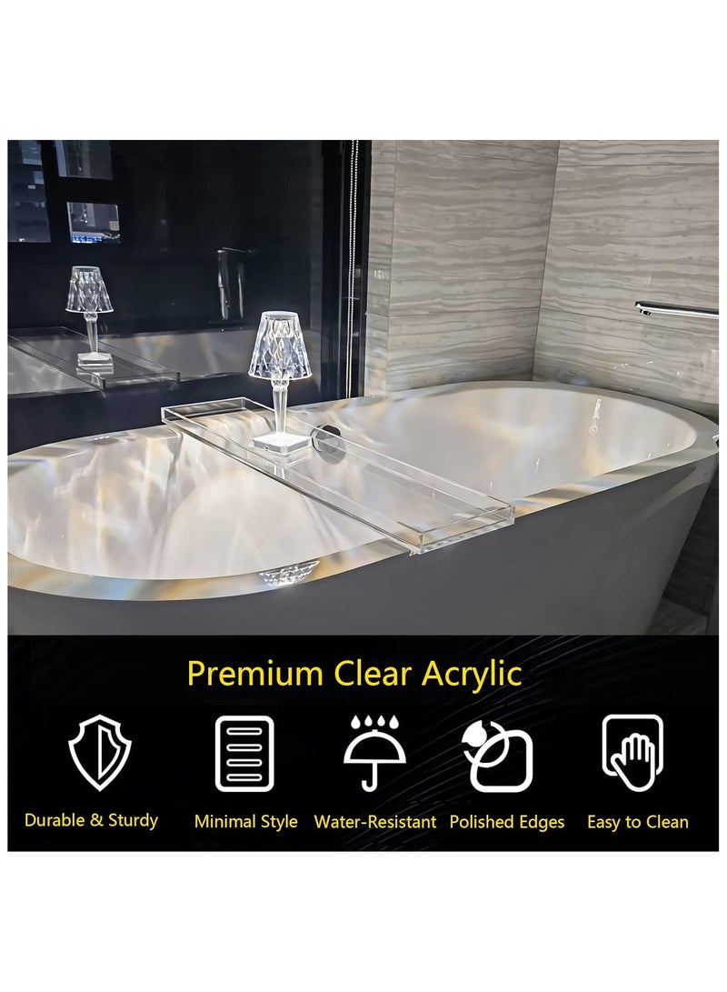 Bathtub Tray Clear Acrylic Bath Tub Tray Table, Bathtub Against Wall Anti-Slip Bathtub Caddy Tray, for Luxury Home Bathrooms Bathtub Caddy Bath Tub Table Caddy 32.3 * 7.87 * 1.18in