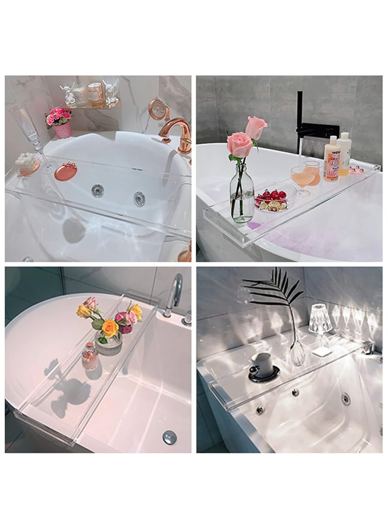 Bathtub Tray Clear Acrylic Bath Tub Tray Table, Bathtub Against Wall Anti-Slip Bathtub Caddy Tray, for Luxury Home Bathrooms Bathtub Caddy Bath Tub Table Caddy 32.3 * 7.87 * 1.18in