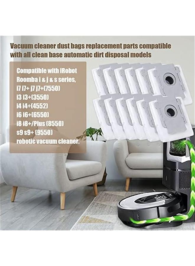 12 Pack Dust Bags for Roomba, Repalcement Disposal Dust Bags Compatible for iRobot Roomba i3+ i7+ S9/S9+ Plus Clean Base Automatic Dirt Disposal Models