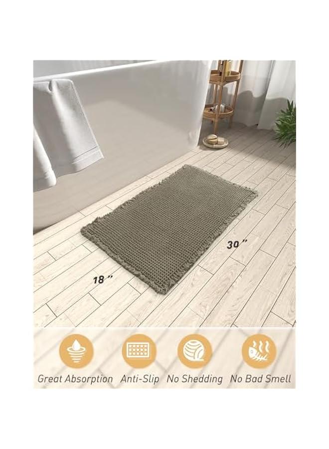 Upgraded Waffle Bath Mat, Super Absorbent Non Slip Bath Mats for Bathroom Floor, Machine Washable Bathroom Rugs with Tassels, Rubber Backed Bathroom Mats, Ultra Soft, 18 x 30, Green