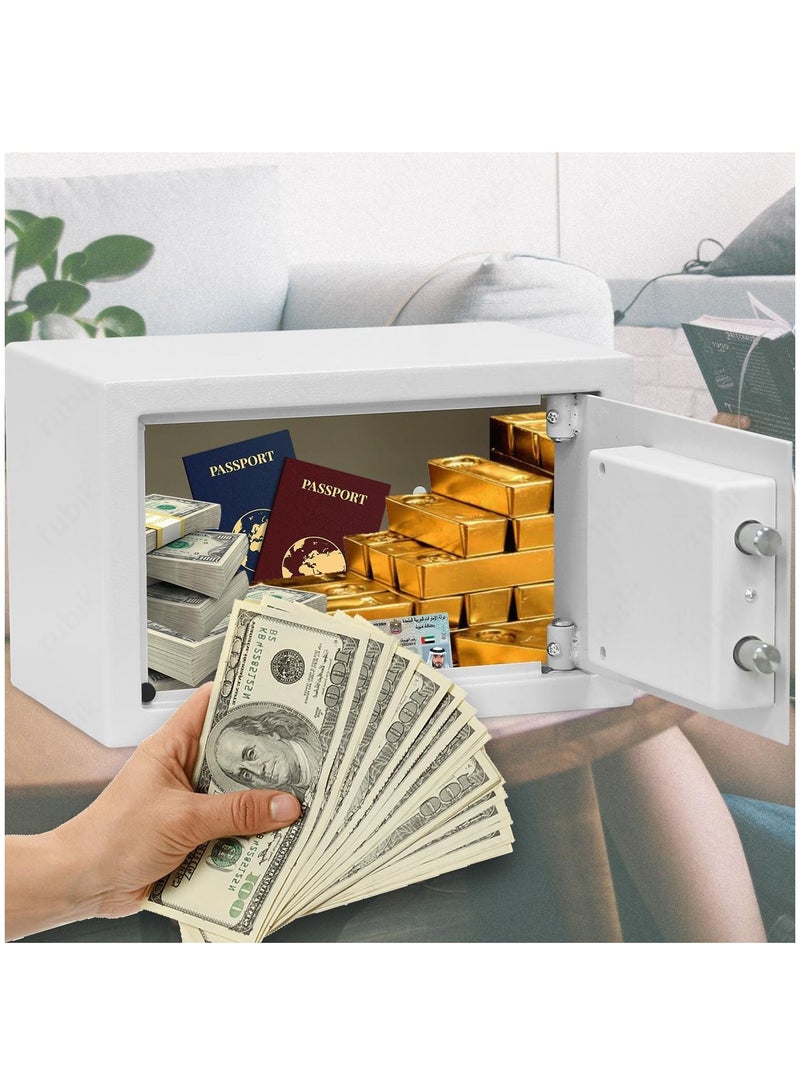 Safe Box with Digital Keypad and Key Lock for Money Cash Jewelry Office Home Office Security RB20EA (20x31x20cm) White