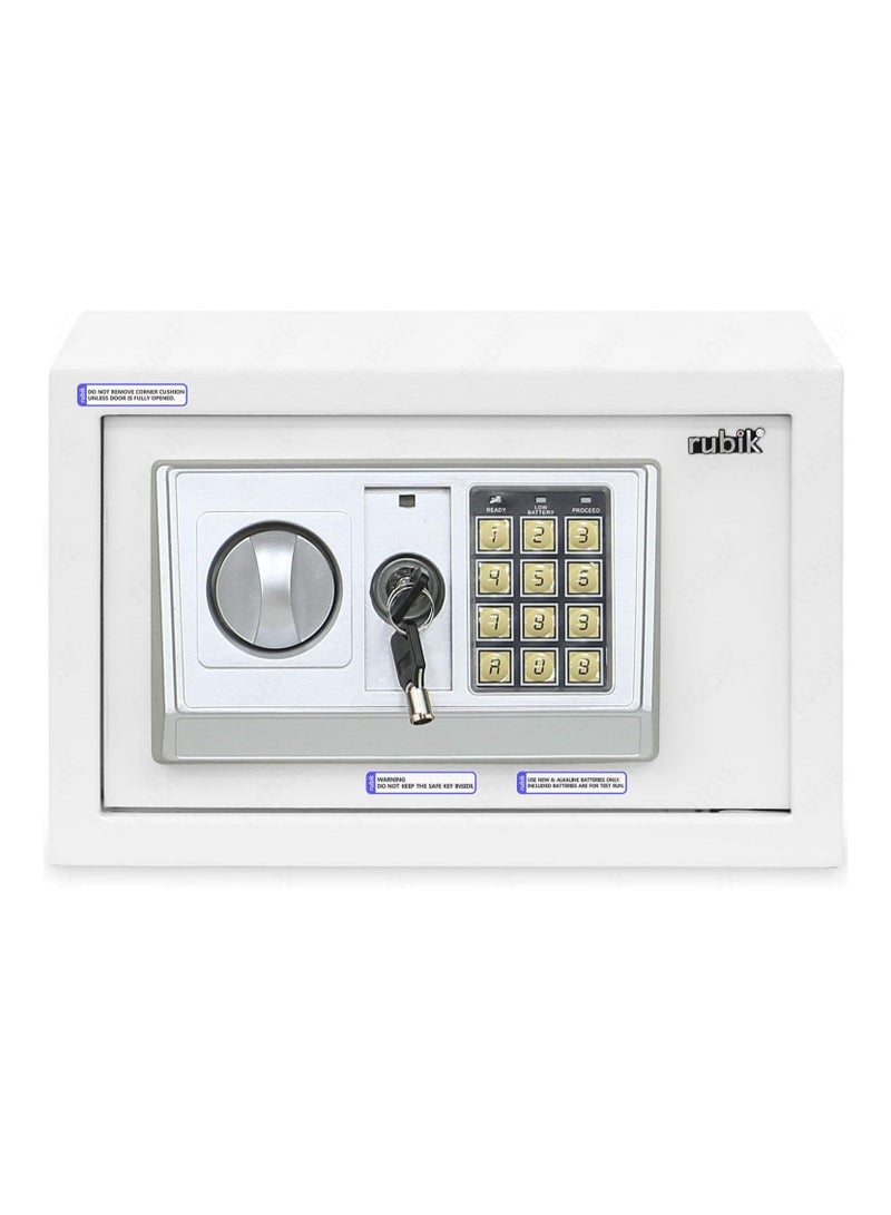 Safe Box with Digital Keypad and Key Lock for Money Cash Jewelry Office Home Office Security RB20EA (20x31x20cm) White