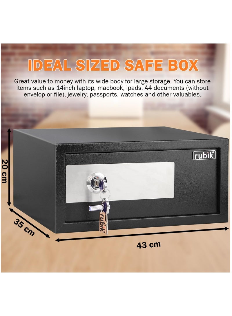 Wide Key Operated Safe Box, Manual Cabinet Safety Vault For Home Office RB20KW (Black, 20x43x35cm)