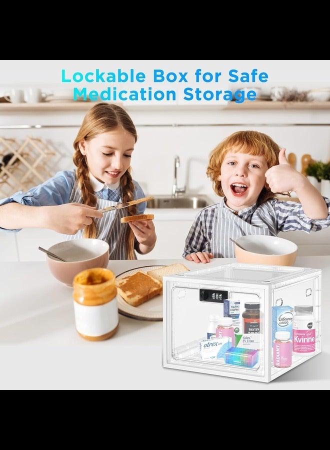 Lockable Medicine Box, Lockable Medicine Storage Box, Large Lock box for Medicine, Phone, Food and Home Safety Transparent