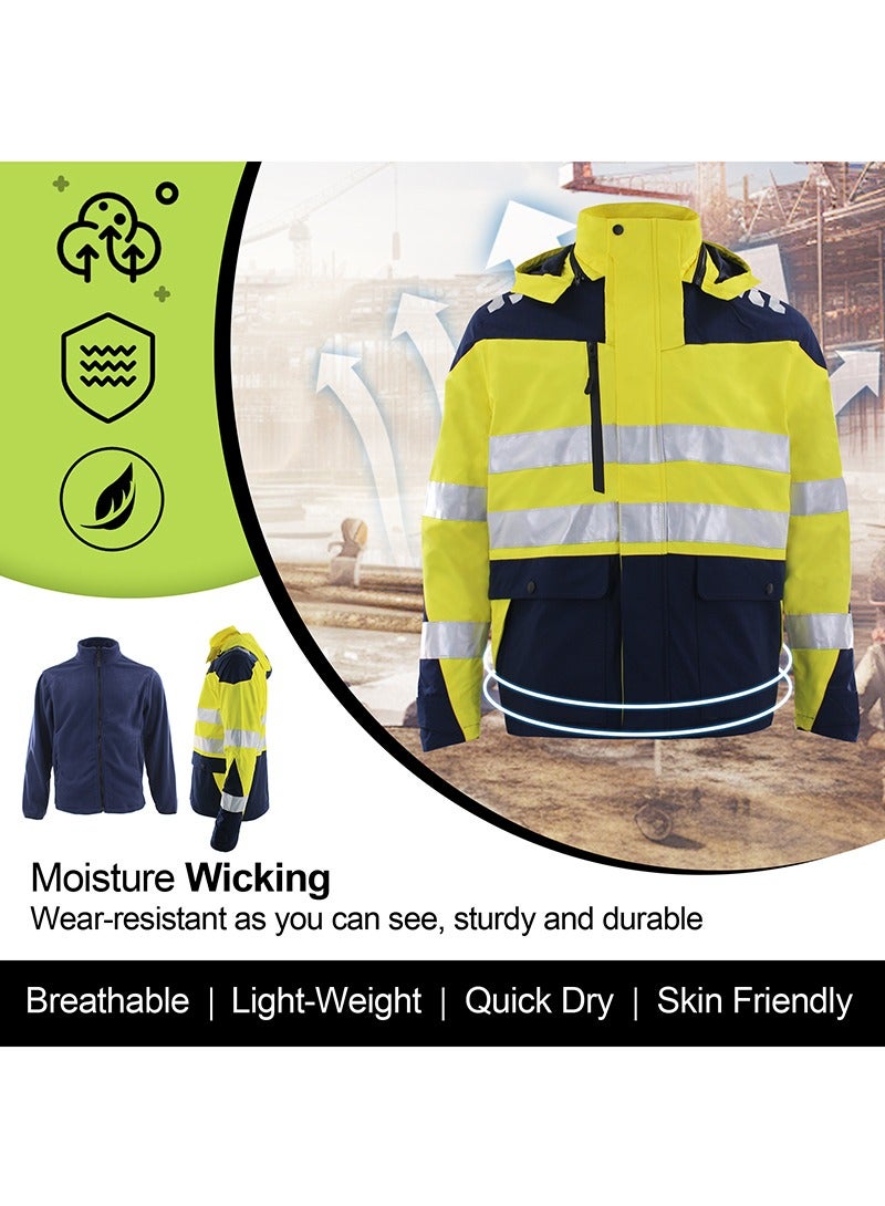 High Visibility Safety Jacket Waterproof and Windproof Reflective Hi Vis Detachable Yellow