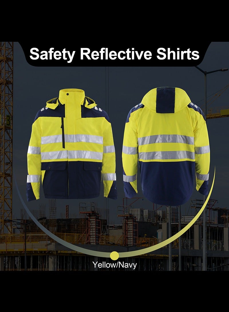 High Visibility Safety Jacket Waterproof and Windproof Reflective Hi Vis Detachable Yellow