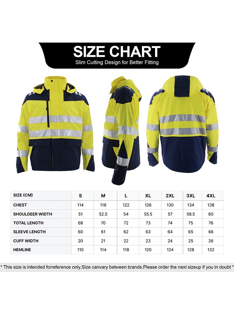 High Visibility Safety Jacket Waterproof and Windproof Reflective Hi Vis Detachable Yellow