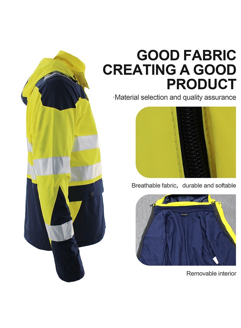 High Visibility Safety Jacket Waterproof and Windproof Reflective Hi Vis Detachable Yellow