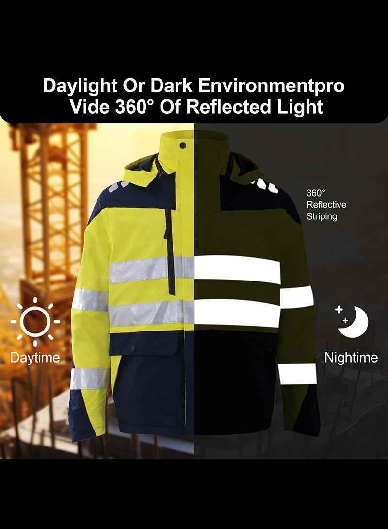 High Visibility Safety Jacket Waterproof and Windproof Reflective Hi Vis Detachable Yellow