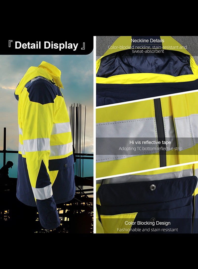 High Visibility Safety Jacket Waterproof and Windproof Reflective Hi Vis Detachable Yellow