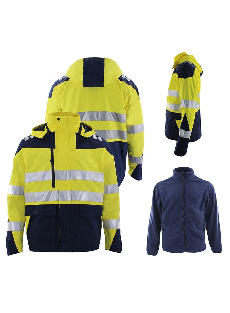 High Visibility Safety Jacket Waterproof and Windproof Reflective Hi Vis Detachable Yellow