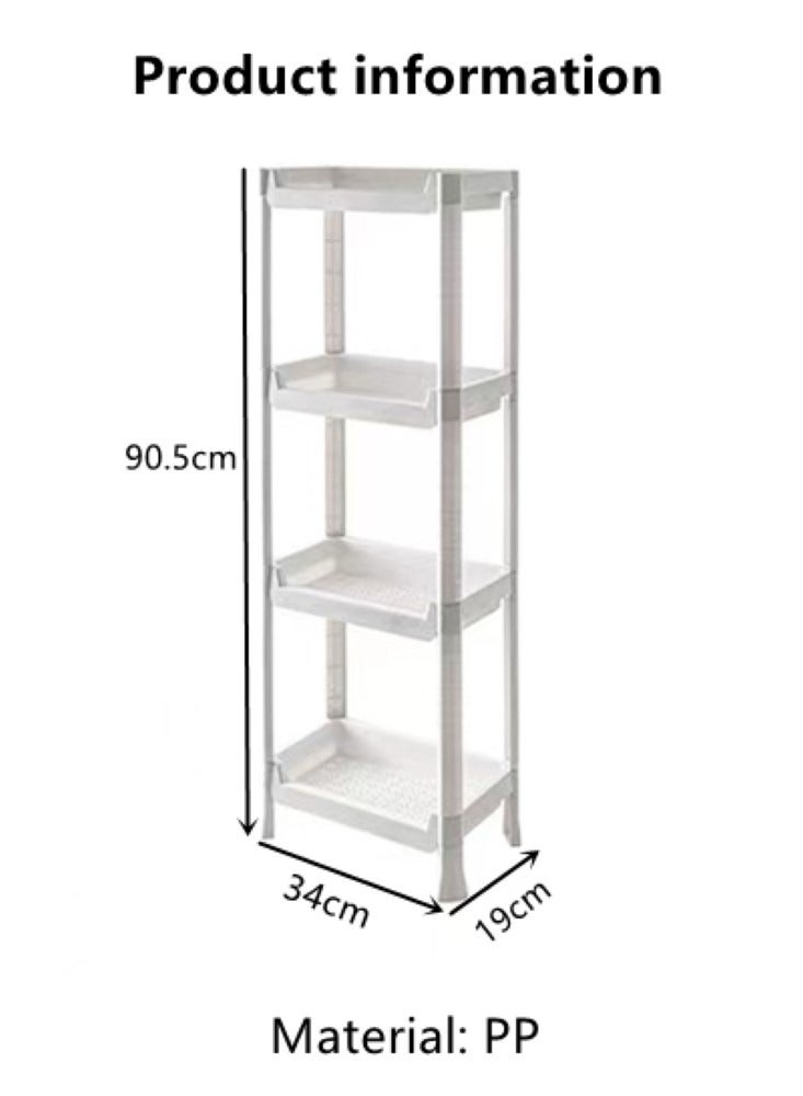 4-Tiers Bathroom Storage Rack Bathroom Cabinet Shower Caddy Corner Shelves PP White 34x19x90.5 cm